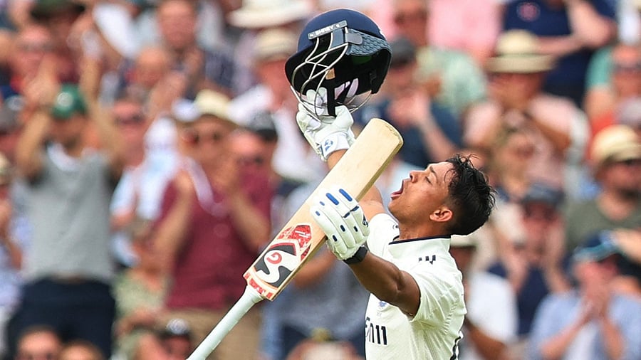 <div class="paragraphs"><p>Yashasvi Jaiswal celebrates after reaching his century </p></div>