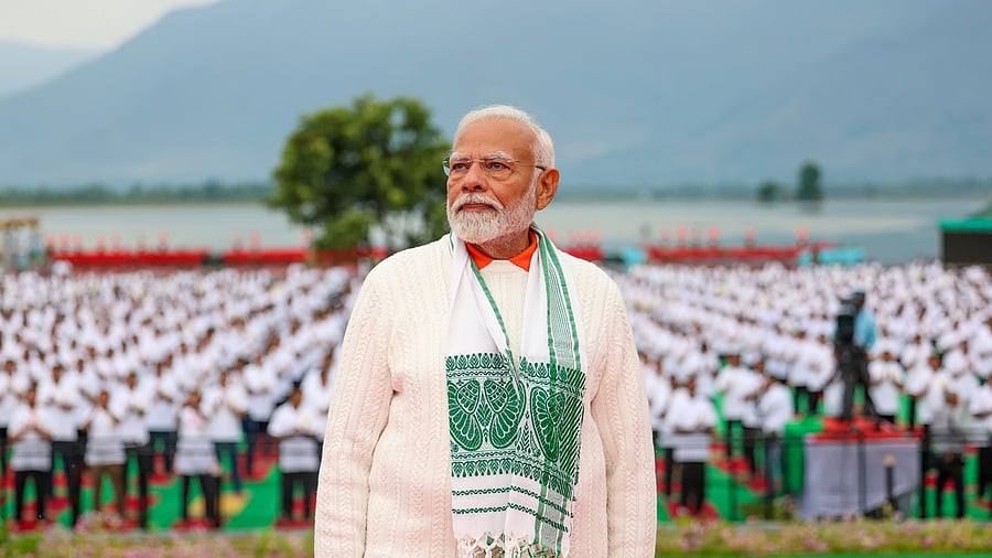 <div class="paragraphs"><p>Prime Minister Narendra Modi during the celebration of the 10th International Day of Yoga, in Srinagar, in 2024.</p></div>