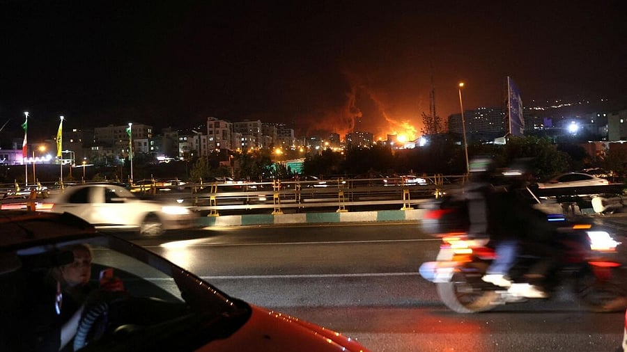 <div class="paragraphs"><p>Fire of Israeli attack on Sharan Oil depot is seen following strikes in Tehran. </p></div>