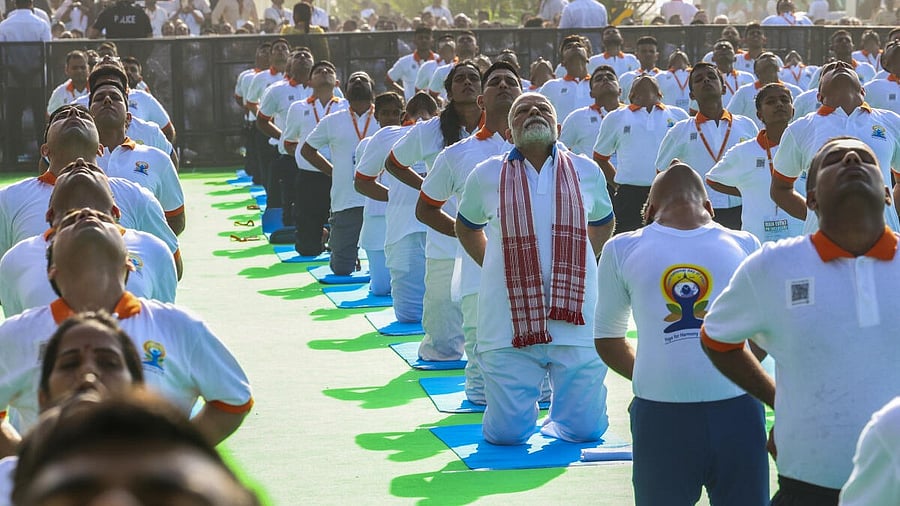 <div class="paragraphs"><p>In this image via PMO on June 21, 2025, Prime Minister Narendra Modi takes part in a yoga session during 11th International Day of Yoga celebrations, in Visakhapatnam, Andhra Pradesh.</p></div>