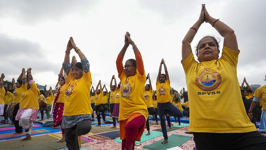 <div class="paragraphs"><p>People take part in a yoga session.</p></div>