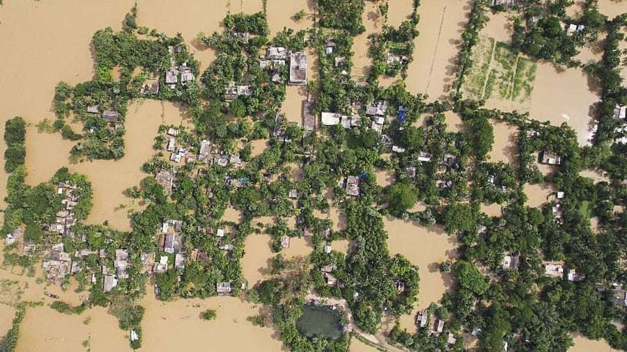 <div class="paragraphs"><p>A low-lying area flooded by water from swollen Subarnarekha river, at a village in Balasore district, Odisha, Saturday, June 21, 2025.</p></div>