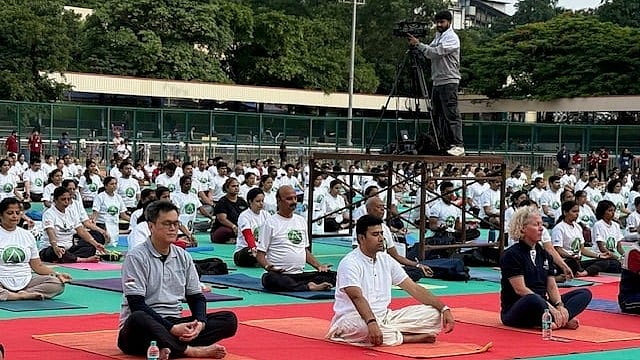 <div class="paragraphs"><p>More than 1,500 practitioners participated in the Yoga Arambha special masterclass organised by MP Tejasvi Surya and AthaYog Living at Kittur Rani Chennamma Stadium. </p></div>