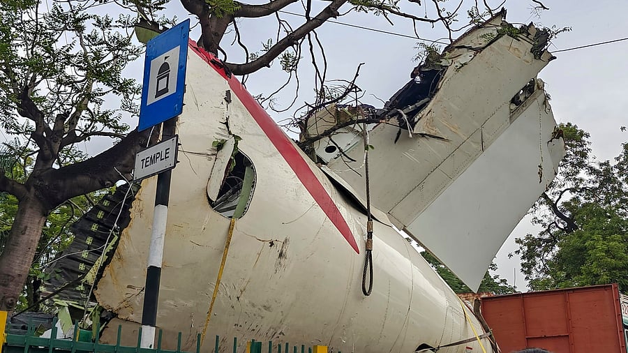 <div class="paragraphs"><p>Remains of the Air India aircraft being carted away in Ahmedabad, on Sunday. </p></div>