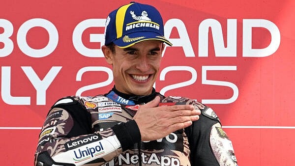 <div class="paragraphs"><p>Ducati Lenovo Team's Marc Marquez celebrates on the podium after winning the Italian Grand Prix.</p></div>