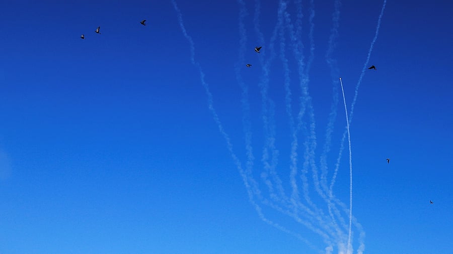 <div class="paragraphs"><p>Missiles launched from Iran are intercepted amid the Iran-Israel conflict, as seen from Tel Aviv, Israel.</p></div>