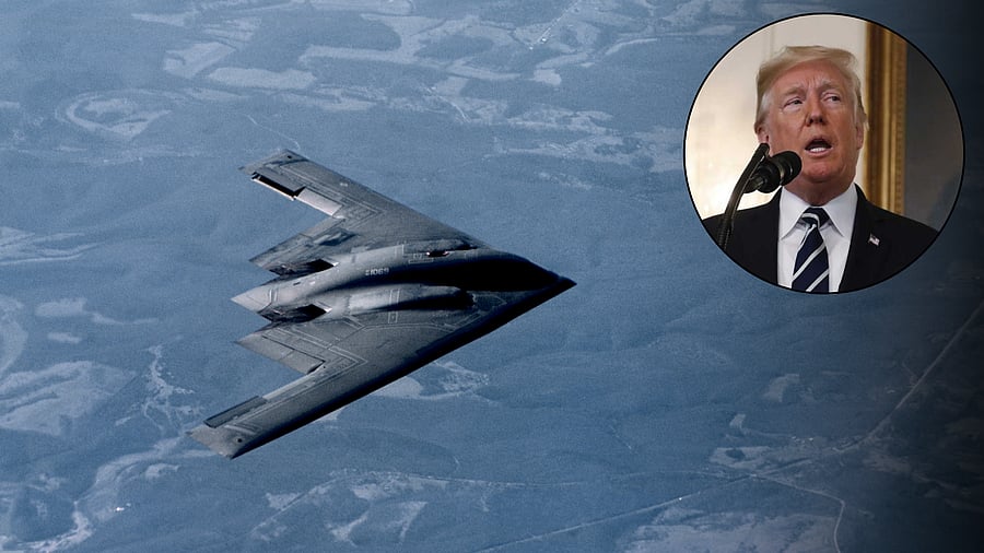 <div class="paragraphs"><p>Image showing as USAF B-2 bomber and US President Donald Trump.</p></div>