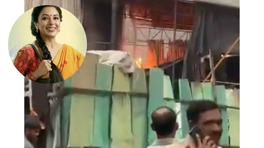 <div class="paragraphs"><p>Fire erupts at a film set; TV serial 'Anupamaa' poster inset image</p></div>