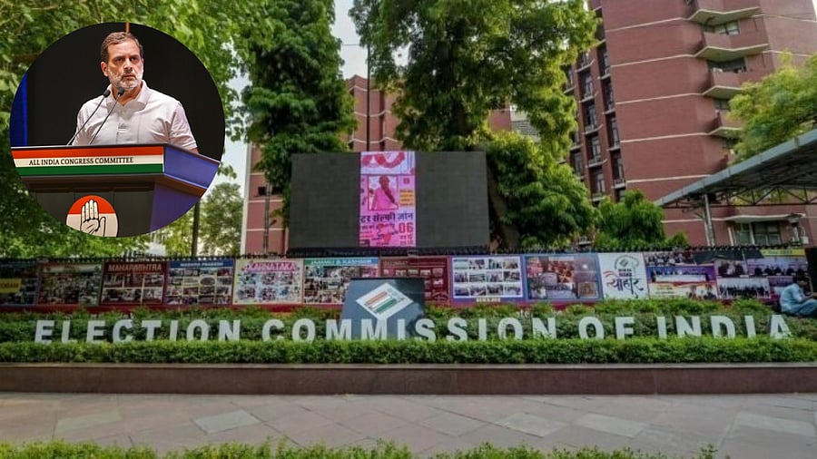 <div class="paragraphs"><p>Election Commission of India office. (Inset: Rahul Gandhi).</p></div>