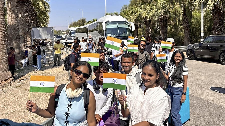 <div class="paragraphs"><p>ndian nationals pose for a photo before leaving for India from Israel as part of evacuations under Operation Sindhu amid the Israel-Iran conflict, Sunday, June 22, 2025. (Image for representation)</p></div>