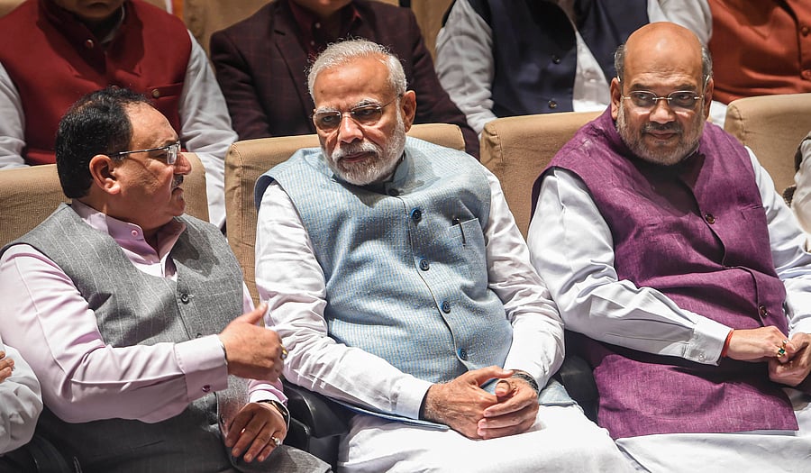 <div class="paragraphs"><p>Image showing Prime Minister Narendra Modi, and Union ministers J P Nadda and Amit Shah. For representational purposes.</p></div>