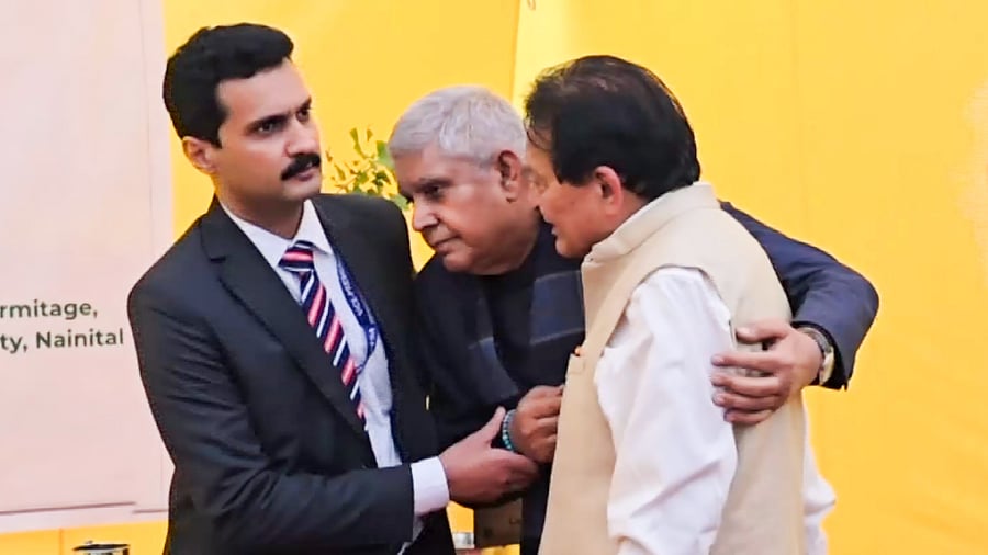<div class="paragraphs"><p>Vice President Jagdeep Dhankhar being taken for medical aid after he fell ill during an event, in Nainital, Uttarakhand, Wednesday, June 25, 2025. </p></div>