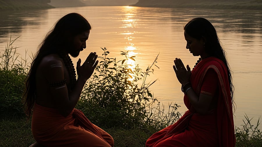 <div class="paragraphs"><p>An Indian sage and a woman praying at a river bank. Image for representation.</p></div>