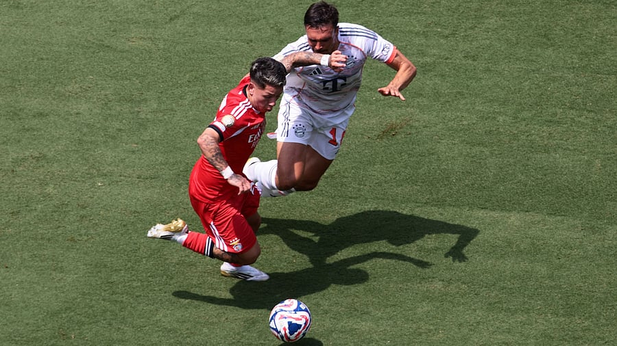 <div class="paragraphs"><p>Bayern Munich's Joao Palhinha in action with Benfica's Gianluca Prestianni </p></div>