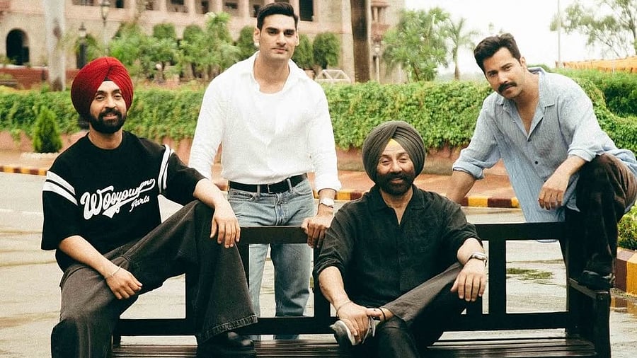 <div class="paragraphs"><p>Diljit Dosanjh with Ahan Shetty, Sunny Deol and Varun Dhawan on the sets of <em>Border 2</em>.</p></div>