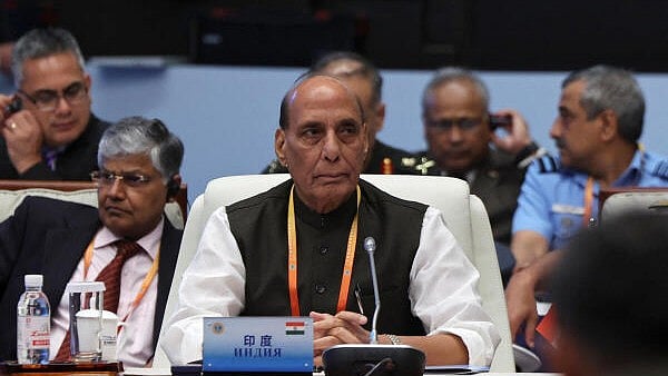 <div class="paragraphs"><p>Defence Minister Rajnath Singh attends the Shanghai Cooperation Organisation (SCO) Defence Ministers' Meeting in Qingdao, Shandong province, China.</p></div>