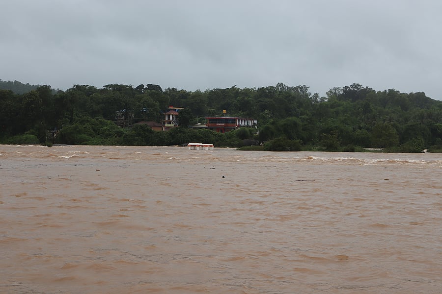 <div class="paragraphs"><p>Rama Mantap in Tunga river in Thirthahalli town is on the verge of submersion following copious rains that have been lashing the taluk for the past a few days.</p></div>