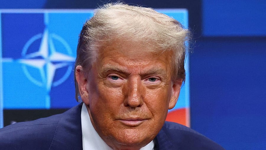 <div class="paragraphs"><p>U.S. President Donald Trump reacts during a press conference at a NATO summit in The Hague, Netherlands</p></div>