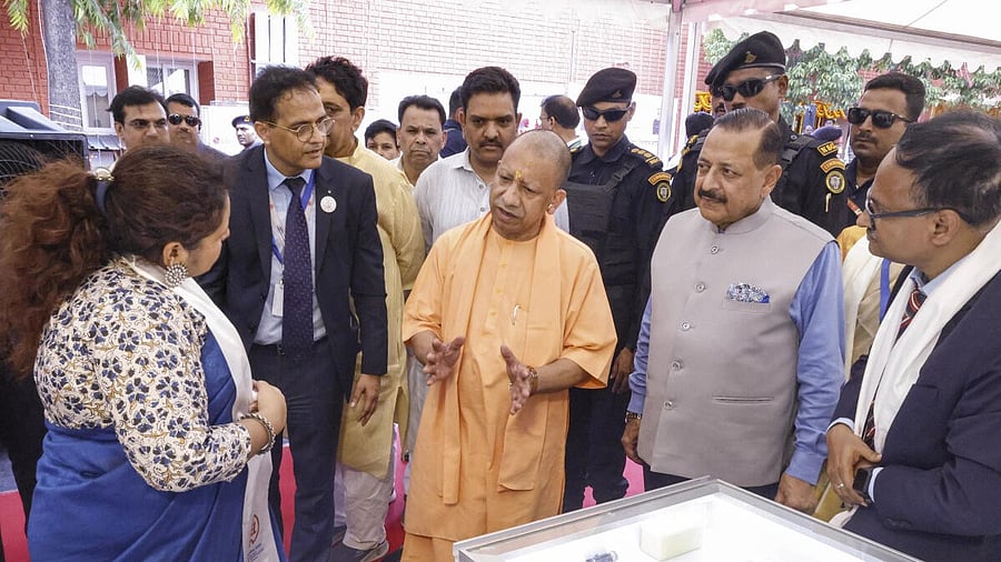 <div class="paragraphs"><p>Uttar Pradesh Chief Minister Yogi Adityanath and Union Minister Jitendra Singh during the closing ceremony of the golden jubilee celebrations of Central Electronics Limited.</p></div>