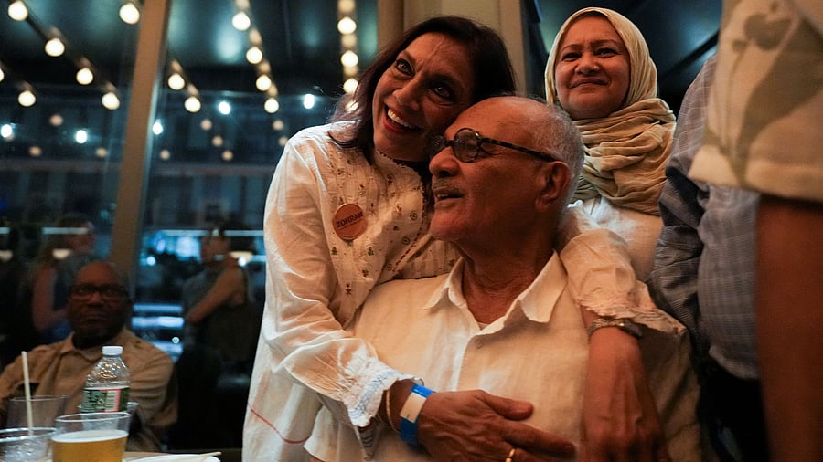 <div class="paragraphs"><p>Zohran Mamdani's parents Mahmood Mamdani and Mira Nair attend a watch party for Mamdani's primary election, which includes his bid to become the Democratic candidate for New York City mayor in the upcoming November 2025 election, in New York City, US.</p></div>