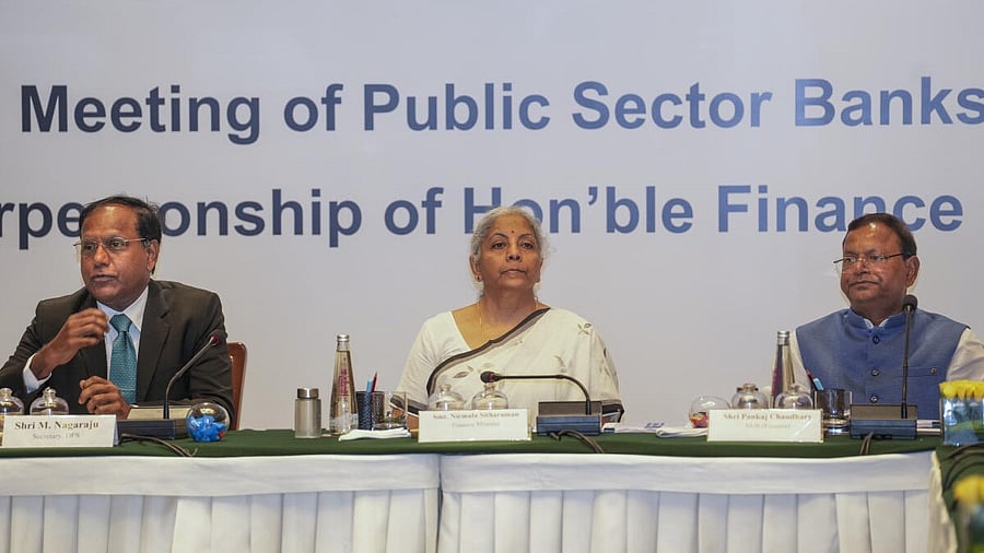 <div class="paragraphs"><p>Union Finance and Corporate Affairs Minister Nirmala Sitharaman with MoS Pankaj Chaudhary chairs a review meeting of Public Sector Banks (PSBs), in New Delhi, Friday, June 27, 2025. </p></div>