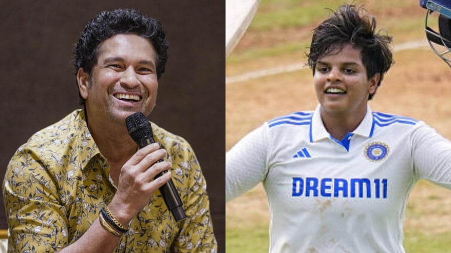 <div class="paragraphs"><p>Shafali Verma (R) and former cricketer Sachin Tendulkar.</p></div>
