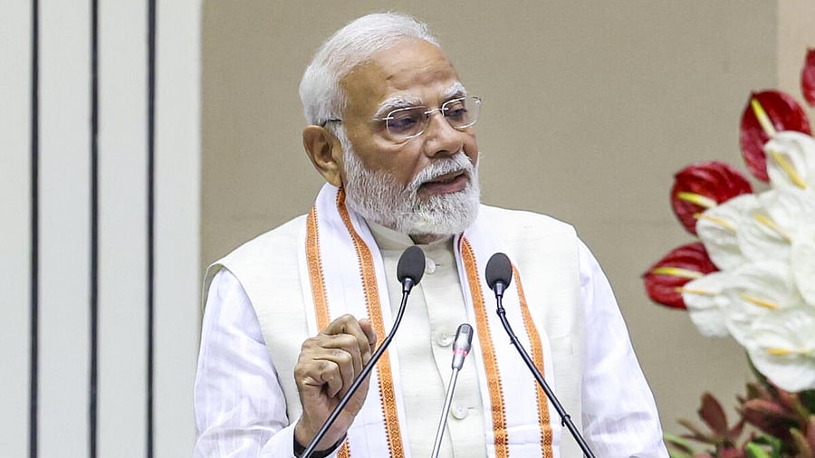 <div class="paragraphs"><p>Prime Minister Narendra Modi speaks during the birth centenary celebrations of Acharya Vidyanand Ji Maharaj, in New Delhi.</p></div>