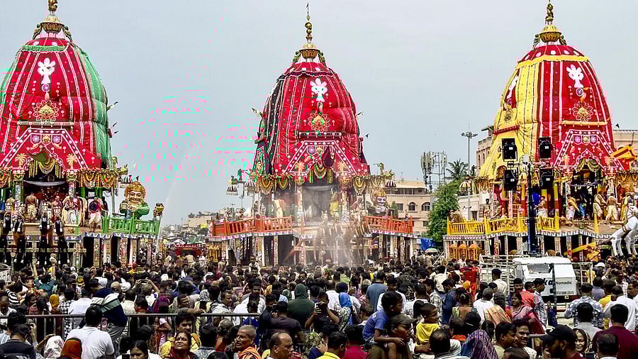 <div class="paragraphs"><p>People during the annual 'Rath Yatra' festival celebration, in Puri, Odisha, Sunday, June 29, 2025.</p></div>