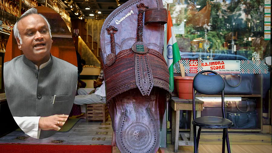 <div class="paragraphs"><p>A Kolhapuri chappal. (Inset: Karnataka minister Priyank Kharge).</p></div>