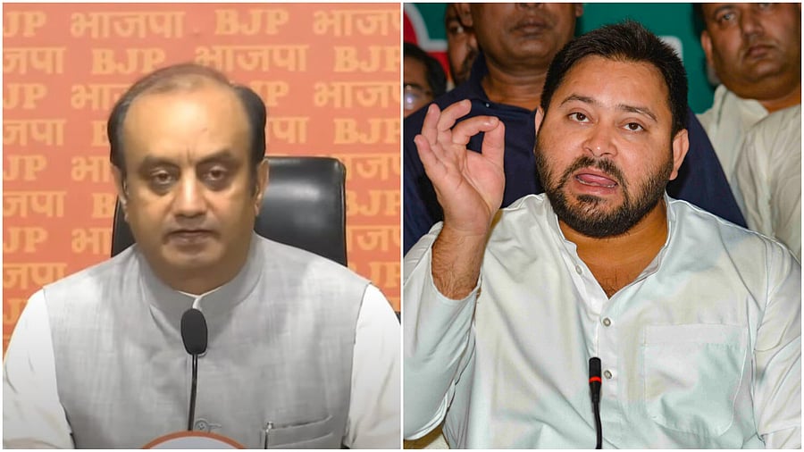 <div class="paragraphs"><p>BJP's Sudhanshu Trivedi (left) and RJD's Tejashwi Yadav (right).</p></div>
