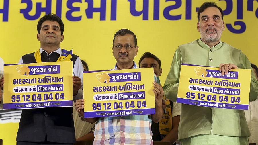 <div class="paragraphs"><p>AAP national convener Arvind Kejriwal with party leader Gopal Rai launches membership campaign during an event titled 'Gujarat Jodo Sadasyata Abhiyan', in Ahmedabad, Wednesday, July 2, 2025.</p></div>