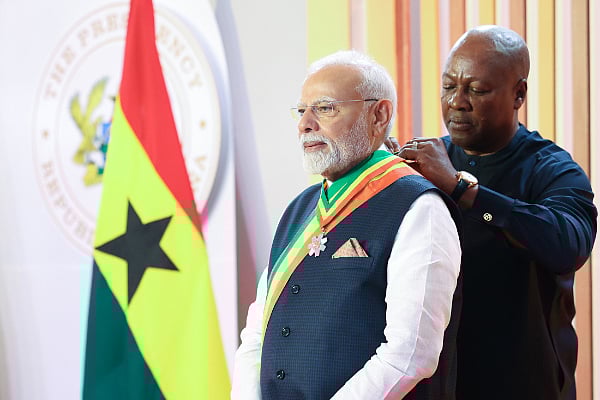 <div class="paragraphs"><p>PM Modi receives national honour from Ghanaian President John Mahama.</p></div>