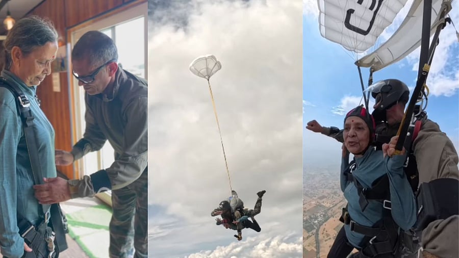 <div class="paragraphs"><p>80-year-old woman skydives in viral video.</p></div>