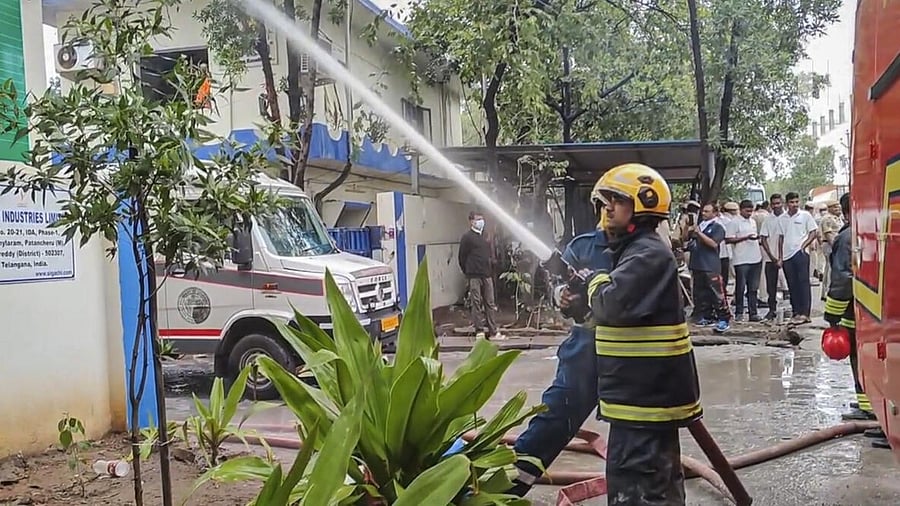 <div class="paragraphs"><p>Fire personnel during a rescue operation at the site of an explosion at the Sigachi Industries' pharma plant.</p></div>