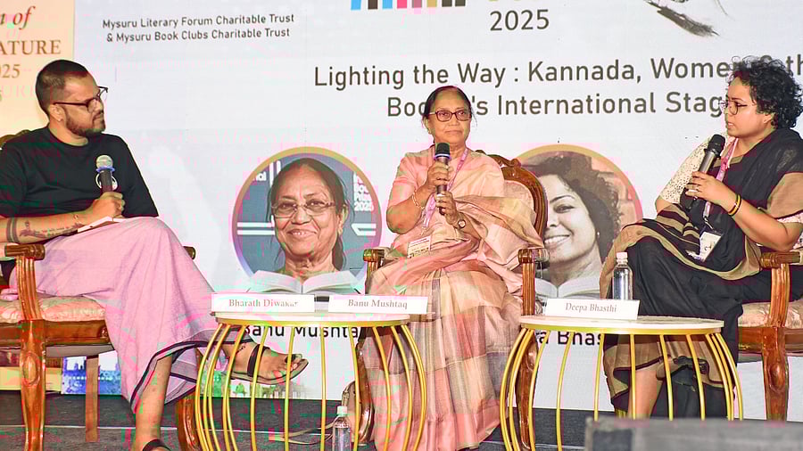 <div class="paragraphs"><p>International Booker Prize winners Banu Mushtaq and Deepa Bhasthi participate in a panel discussion&nbsp;with Bharath Diwakar&nbsp;at the ninth edition of the Mysuru Literature Festival, organised by the Mysuru Literary Forum and Charitable Trust and the Mysuru Book Clubs Charitable Trust, which began in Mysuru on Saturday.  </p></div>