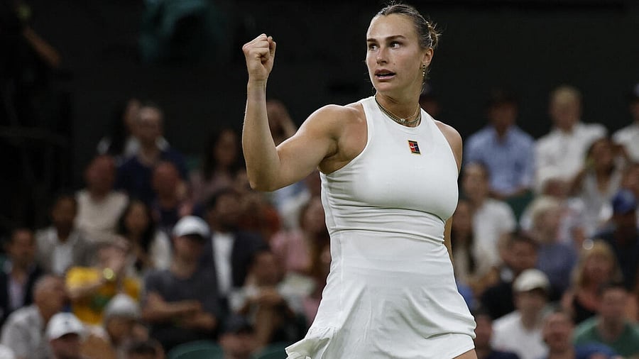 <div class="paragraphs"><p>Belarus' Aryna Sabalenka celebrates winning her third round match against Britain's Emma Raducanu.</p></div>