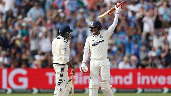 <div class="paragraphs"><p>Shubman Gill celebrates after reaching 150 runs</p></div>