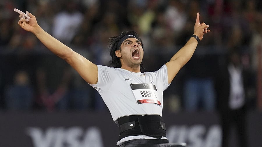 <div class="paragraphs"><p>Bengaluru: India's Neeraj Chopra celebrates as he competes in the Neeraj Chopra Classic 2025 international javelin competition, in Bengaluru, Karnataka, Saturday, July 5, 2025.</p></div>