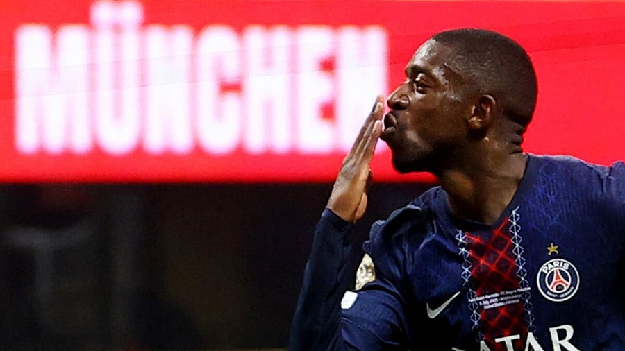 <div class="paragraphs"><p>Paris St Germain's Ousmane Dembele celebrates scoring their second goal</p></div>