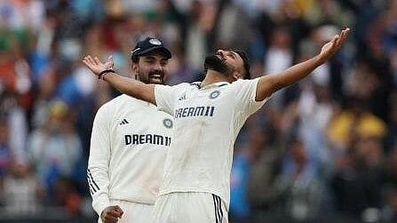 <div class="paragraphs"><p>India's Akash Deep celebrates after taking the wicket of England's Brydon Carse to win the match</p></div>