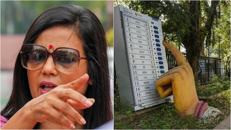 <div class="paragraphs"><p>TMC's Mahua Moitra(L), Election Commission office in Delhi.&nbsp;</p></div>