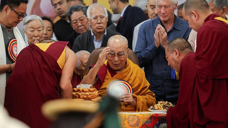 <div class="paragraphs"><p>Tibetan spiritual leader, the 14th Dalai Lama, is served food on his 90th birthday celebration at the Tsuglagkhang, also known as the Dalai Lama Temple complex, in the northern town of Dharamshala, India, July 6, 2025.</p></div>