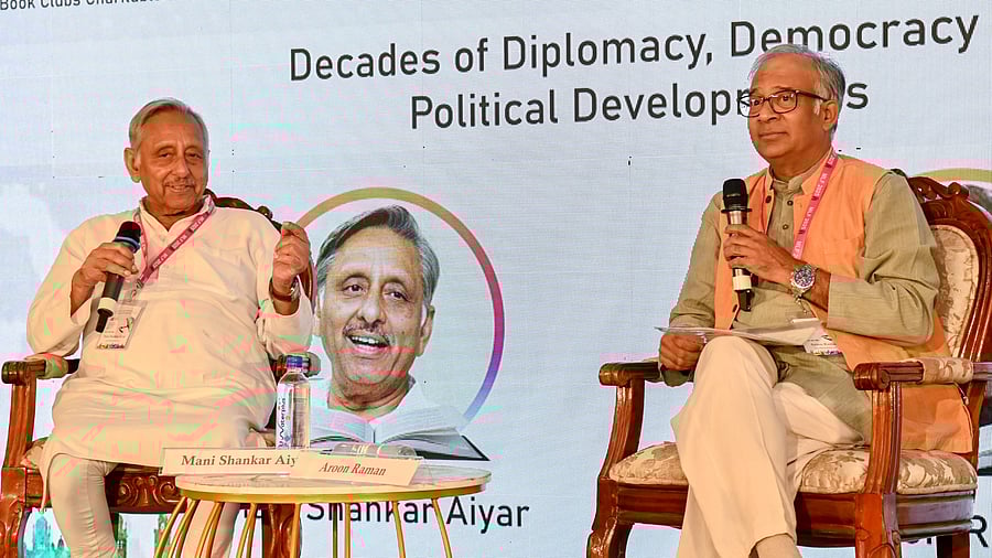 <div class="paragraphs"><p>Former Union minister Mani Shankar Aiyar during a panel discussion with Aroon Raman at the second and concluding day of&nbsp;9th edition of Mysuru&nbsp;Literature Festival, in Mysuru, on Sunday. </p></div>