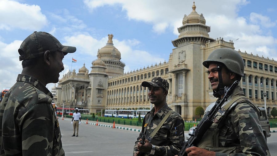 <div class="paragraphs"><p>Security outside Vidhana Soudha in Bengaluru.</p></div>