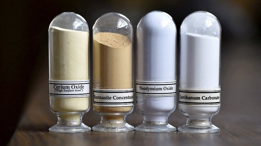 <div class="paragraphs"><p>FILE PHOTO: Samples of rare earth minerals from left, Cerium oxide, Bastnasite, Neodymium oxide and Lanthanum carbonate are on display. (Image for representation)</p></div>