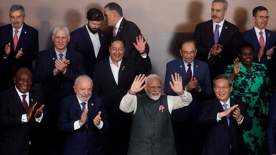 <div class="paragraphs"><p>Leaders of the BRICS group react during the family photo during the BRICS Summit in Rio de Janeiro, Brazil July 7, 2025.</p></div>