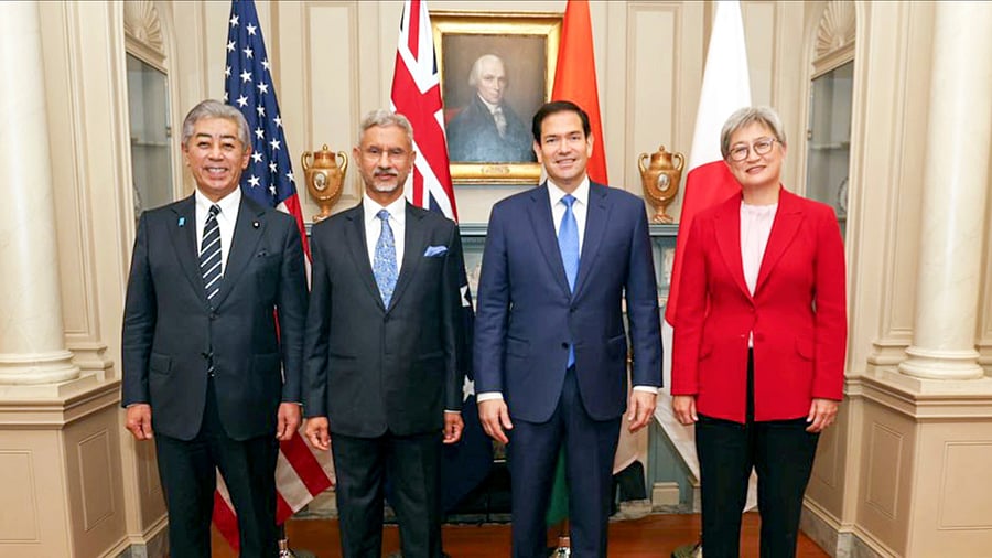 <div class="paragraphs"><p>External Affairs Minister S Jaishankar with Minister of Foreign Affairs of Japan Takeshi Iwaya, Australian Foreign Minister Penny Wong and American Secretary of State Marco Rubio during Quad Foreign Ministers’ meeting in Washington DC. </p></div>