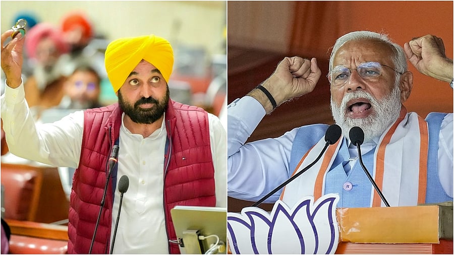 <div class="paragraphs"><p>Punjab Chief Minister Bhagwant Mann (L), PM Modi</p></div>