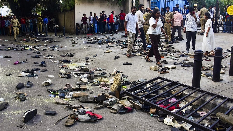 <div class="paragraphs"><p>Footwear lie on the ground outside the Chinnaswamy Stadium following a stampede after a large number of fans gathered for the felicitation of IPL 2025 winning Royal Challengers Bengaluru team, in Bengaluru, Karnataka, Wednesday, June 4, 2025.</p></div>