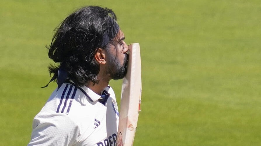 <div class="paragraphs"><p>India's KL Rahul celebrates his century on the third day of the third test cricket match between India and England, at the Lord's Cricket Ground, in London, Saturday, July 12, 2025.</p></div>